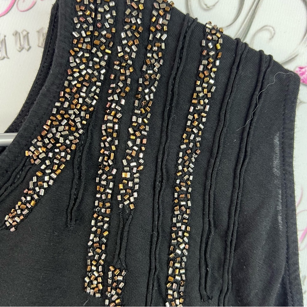 Guess tank top beaded sparkly Black Asymmetrical Top with Silver gold Accents - Picture 5 of 9